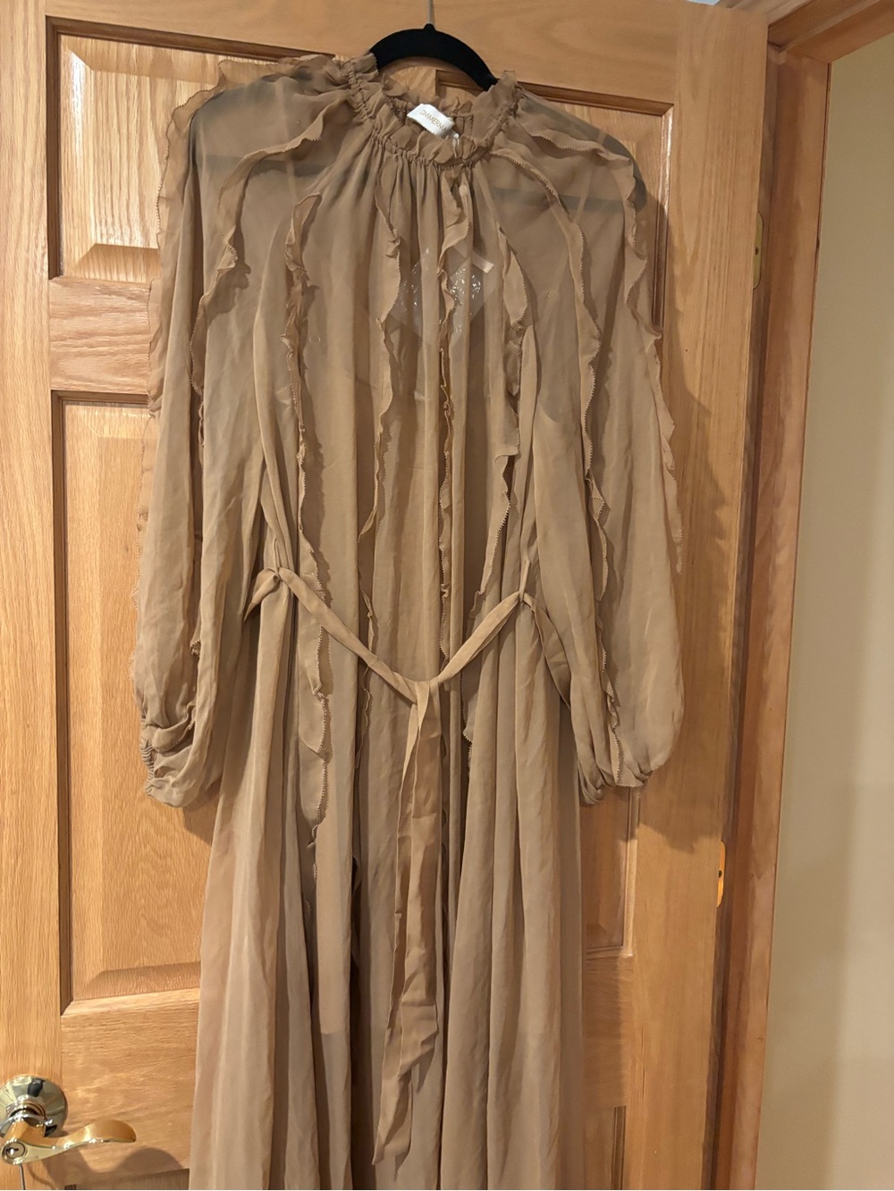 NEW ZIMMERMANN tranquility billow midi dress in tan Size 3 - Picture 15 of 16